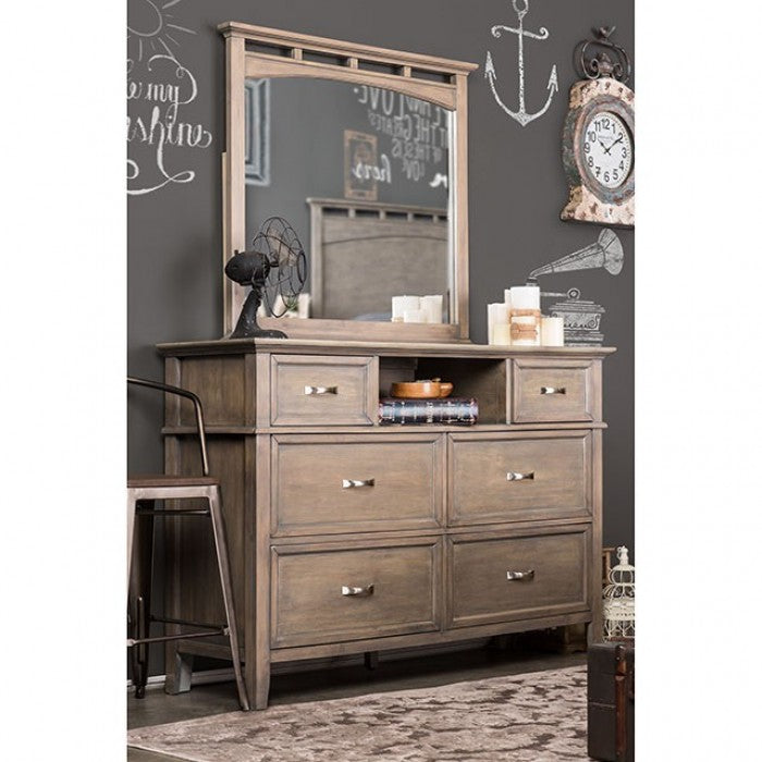 Miroir de style transitionnel Loxley en chêne vieilli, modèle CM7351M de Furniture of America