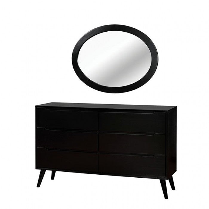 Miroir ovale noir Lennart de style moderne du milieu du siècle, modèle CM7386BK-MO, de Furniture of America