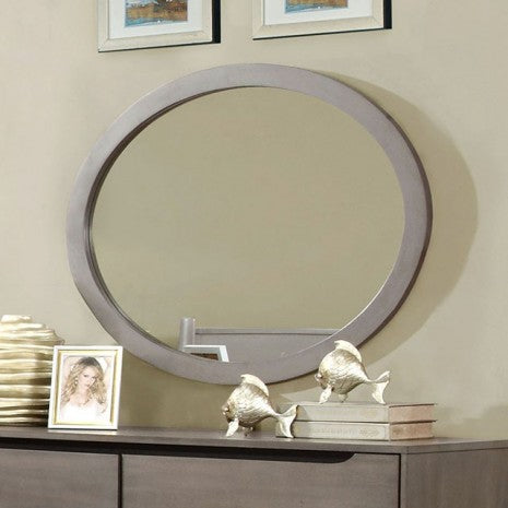 Miroir ovale Lennart gris style moderne du milieu du siècle, modèle CM7386GY-MO, de Furniture of America