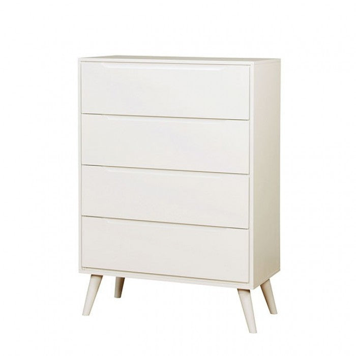 Commode Lennart blanche de style moderne du milieu du siècle, modèle CM7386WH-C, de Furniture of America