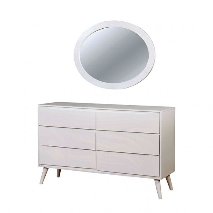 Miroir ovale blanc de style moderne du milieu du siècle, modèle CM7386WH-MO, de Furniture of America Lennart.