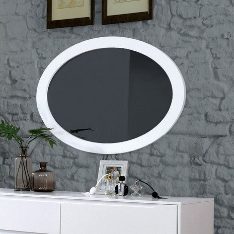 Miroir ovale blanc de style moderne du milieu du siècle, modèle CM7386WH-MO, de Furniture of America Lennart.