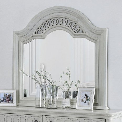 Miroir de style transitionnel blanc antique Fantasia de Furniture of America, modèle CM7427M