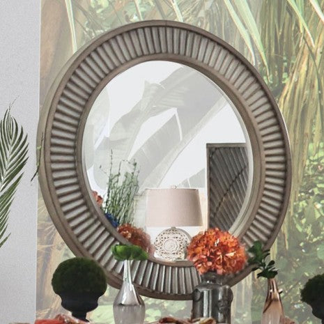 Miroir rond de style transitionnel gris antique Kamalah de Furniture of America, modèle CM7521M