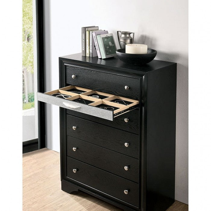 Commode contemporaine Chrissy noire de Furniture of America, modèle CM7552BK-C