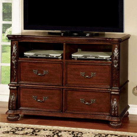 Meuble TV Arthur Brown Cherry Traditional de Furniture of America, modèle CM7587TV