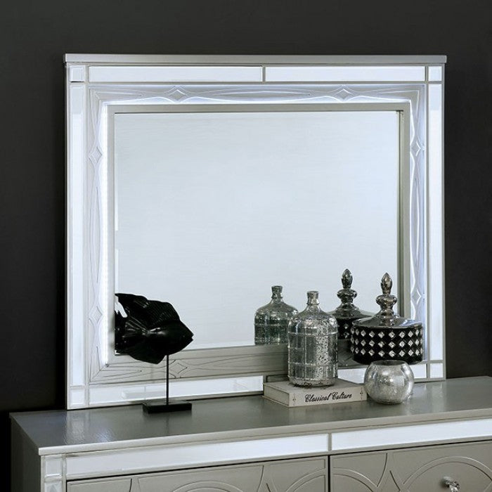 Miroir de style transitionnel argenté Manar de Furniture of America, modèle CM7891M