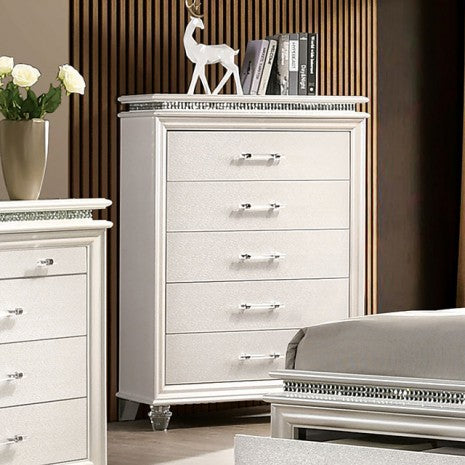 Commode contemporaine Maddie Pearl White de Furniture of America, modèle CM7899C