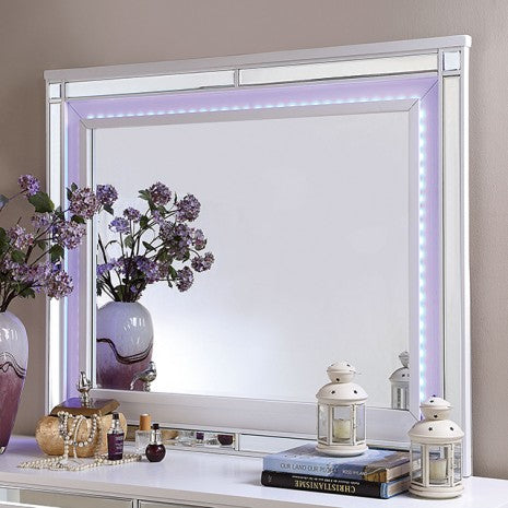 Miroir contemporain blanc Brachium, modèle CM7977WH-M, de Furniture of America