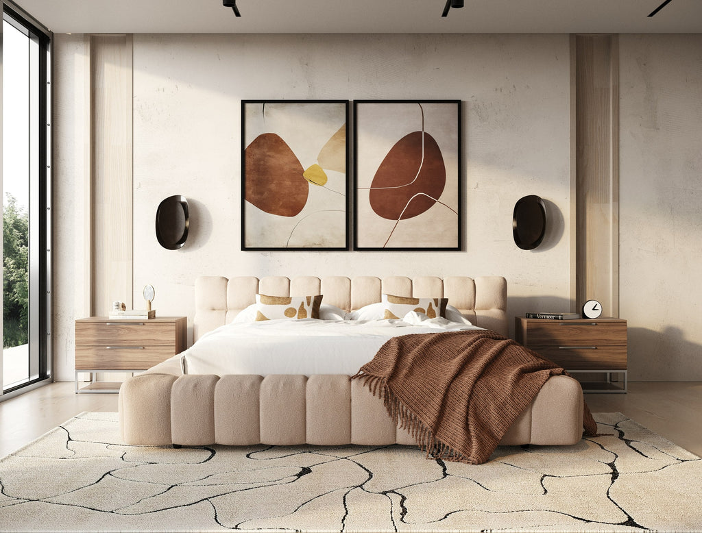 Lit Divani Casa Tyree moderne en tissu capitonné sable, modèle VGOD-DY-22116-SAND