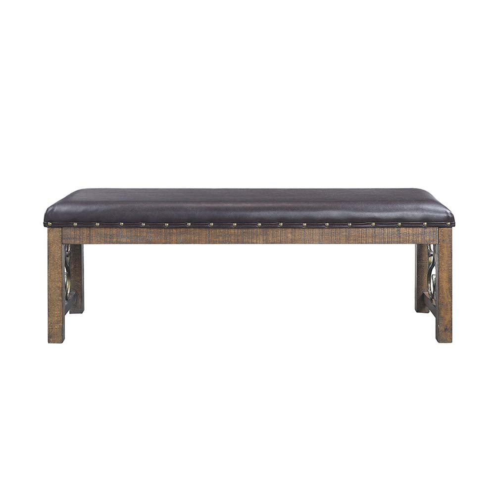 ACME Raphaela Black Synthetic Leather & Weathered Cherry Bench Model DN00982