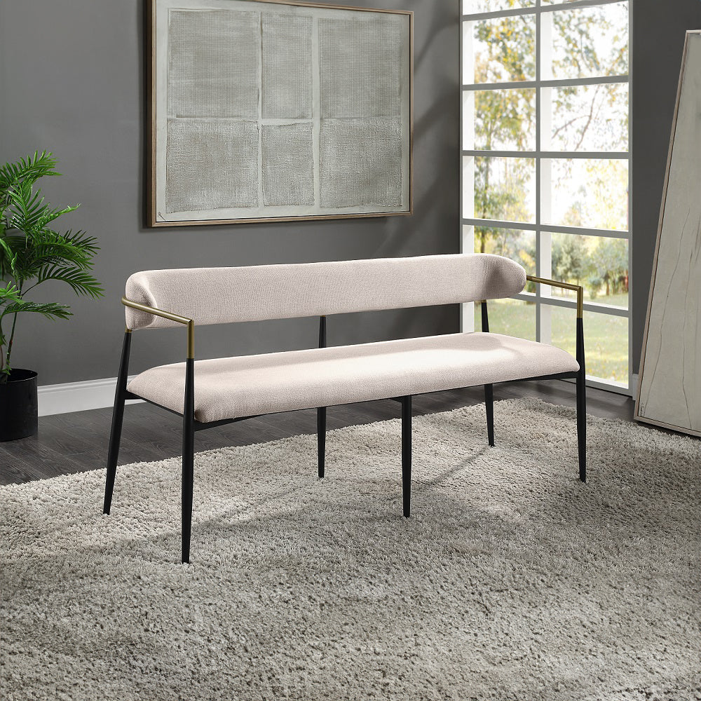 ACME Jaramillo Beige Linen & Black Bench Model DN02698