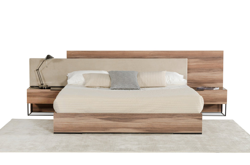 Nova Domus Matteo Italian Modern Walnut & Fabric Bed & 2 Nightstands & Dresser Set Model VGACMATTEO-BEDNSD-SET