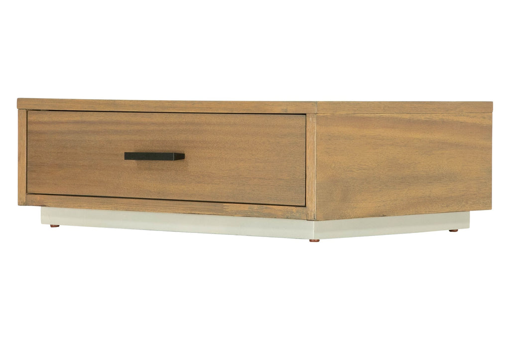 Lit contemporain Eastern King Nova Domus Fantasia en noyer et gris avec deux tables de chevet, modèle VGWDHL-W01-01-BED-2NS-LTWLT-EK