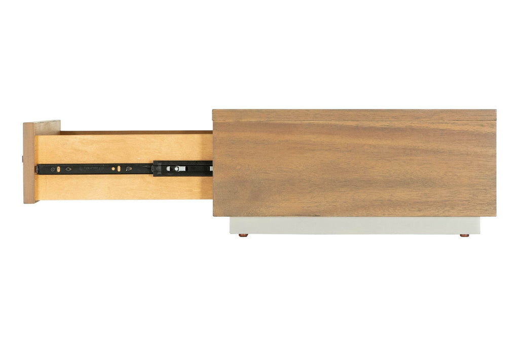 Lit contemporain Eastern King Nova Domus Fantasia en noyer et gris avec deux tables de chevet, modèle VGWDHL-W01-01-BED-2NS-LTWLT-EK