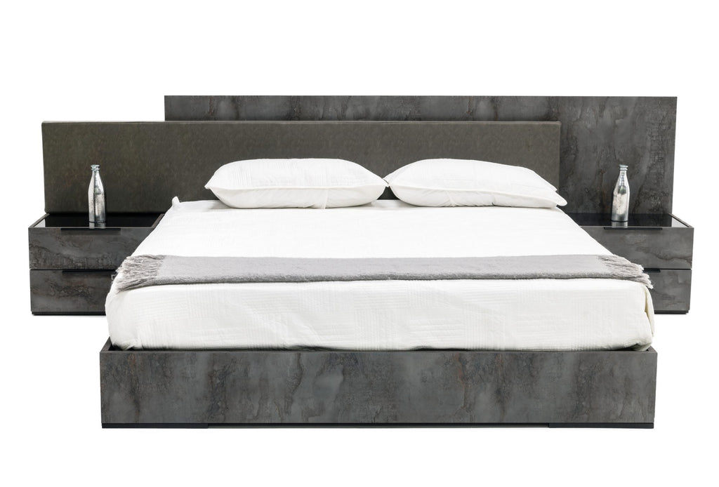 Nova Domus Ferrara Queen Modern Volcano Oxide Grey Bed With Nightstands Model VGACFERRARA-BED-2NS-SET-Q