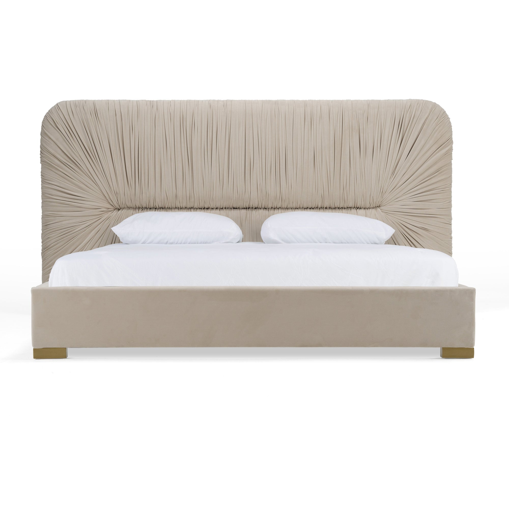 Lit Eastern King Modrest Florence moderne en velours beige et or, modèle VGVC-BD2410-BED-EK