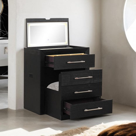 Ensemble coiffeuse contemporaine noire Ashbourne de Furniture of America avec tabouret, modèle FM-AC415BK-V