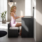 Ensemble coiffeuse contemporaine noire Ashbourne de Furniture of America avec tabouret, modèle FM-AC415BK-V