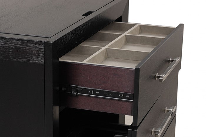 Ensemble coiffeuse contemporaine noire Ashbourne de Furniture of America avec tabouret, modèle FM-AC415BK-V