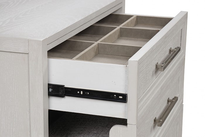 Ensemble coiffeuse de chevet contemporaine blanche Ashburton de Furniture of America avec tabouret, modèle FM-AC416WH-V