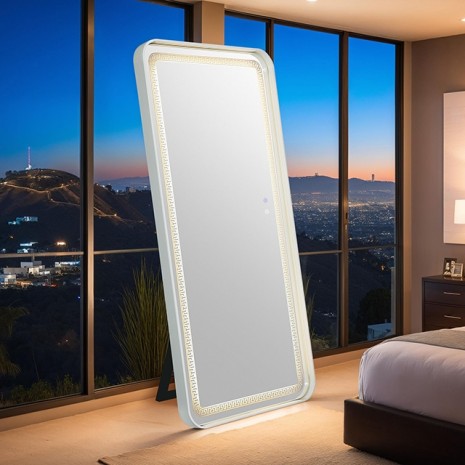 Miroir sur pied Imogen White Glam de Furniture of America, modèle FM-AC8014WH-M