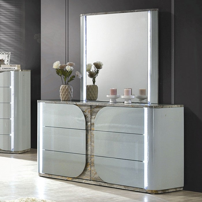 Miroir contemporain gris clair Cleburne de Furniture of America, modèle FM72011LG-M