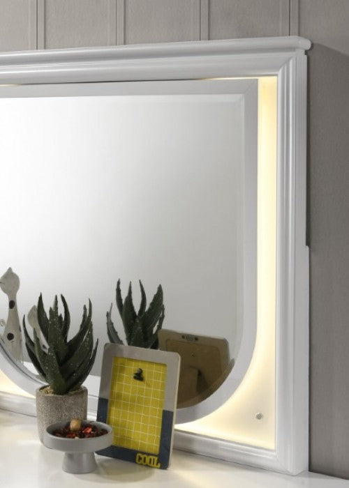 Miroir contemporain Lareina blanc perle de Furniture of America, modèle FM72081WH-M
