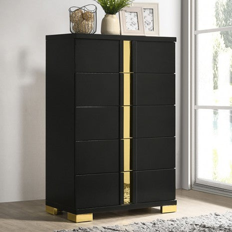 Commode contemporaine Lillestrom noire et dorée, modèle FM7217BK-C de Furniture of America