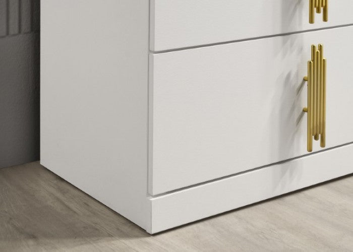 Commode contemporaine Basildon blanche et dorée, modèle FM7271WH-C de Furniture of America