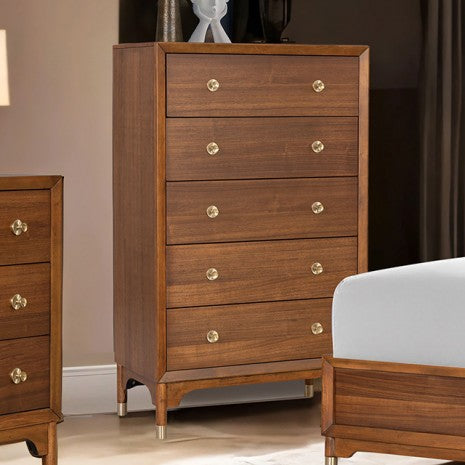 Commode Hepburne en noyer, style moderne du milieu du siècle, modèle FM74000WN-C de Furniture of America