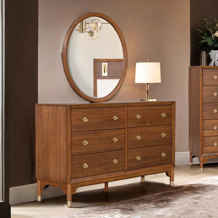 Miroir Hepburne en noyer, style moderne du milieu du siècle, modèle FM74000WN-M de Furniture of America
