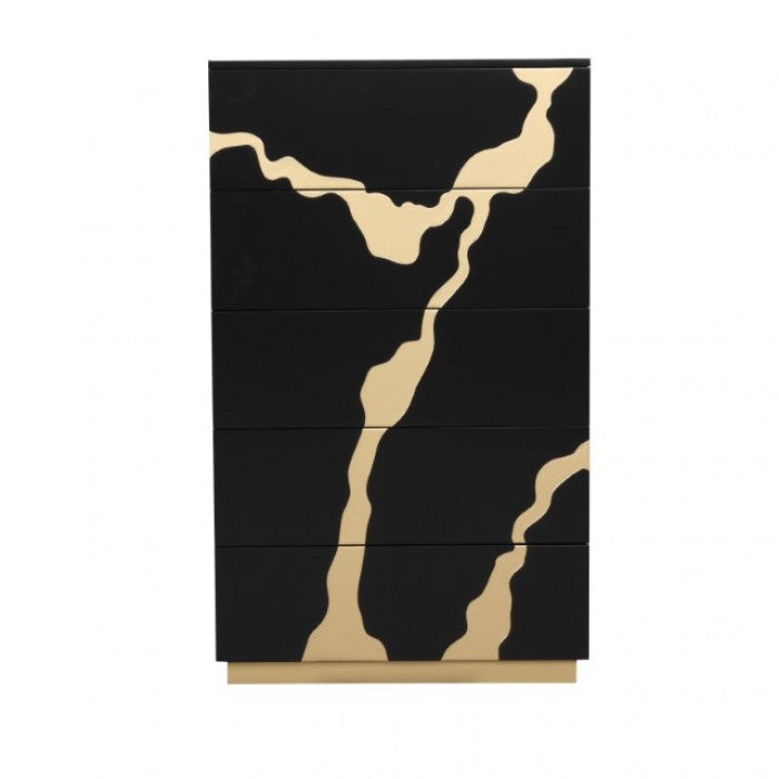 Commode contemporaine noire et dorée Goldsberg de Furniture of America, modèle FM7425BK-C