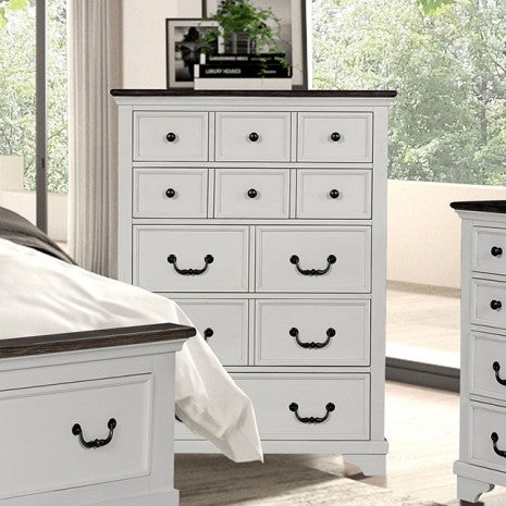 Commode de style ferme moderne Hampstead, modèle FM79014WH-C, couleur blanc/marron foncé, de Furniture of America