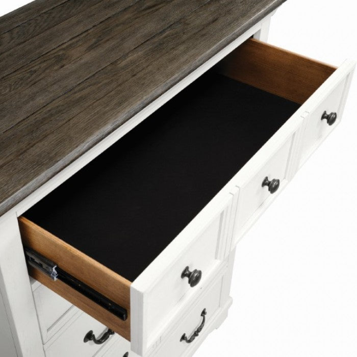 Commode de style ferme moderne Hampstead, modèle FM79014WH-C, couleur blanc/marron foncé, de Furniture of America