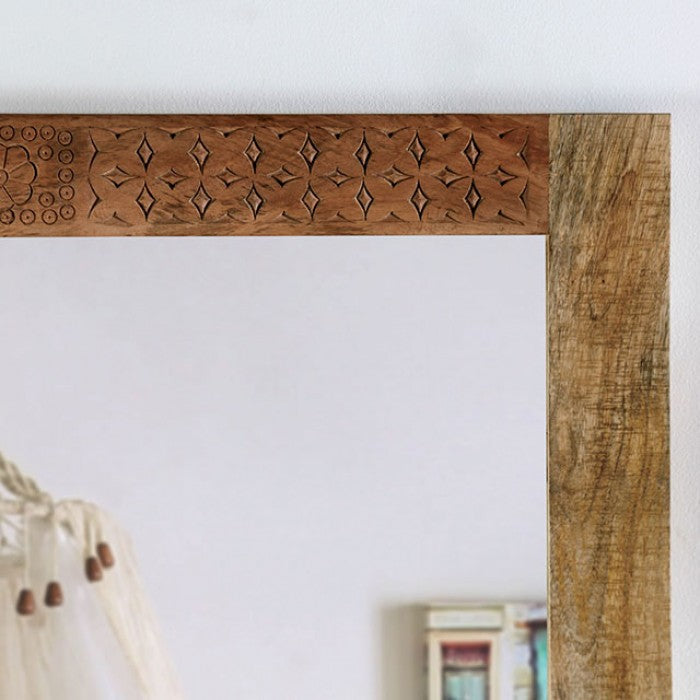 Miroir rustique Blanchefleur, finition naturelle claire, modèle FOA51007, de Furniture of America