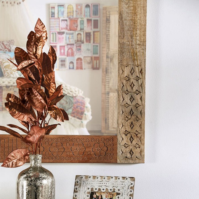 Miroir rustique Blanchefleur, finition naturelle claire, modèle FOA51007, de Furniture of America