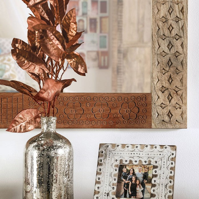 Miroir rustique Blanchefleur, finition naturelle claire, modèle FOA51007, de Furniture of America