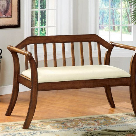 Banc de style cottage Derby en chêne foncé/beige de Furniture of America, modèle CM-BN6681