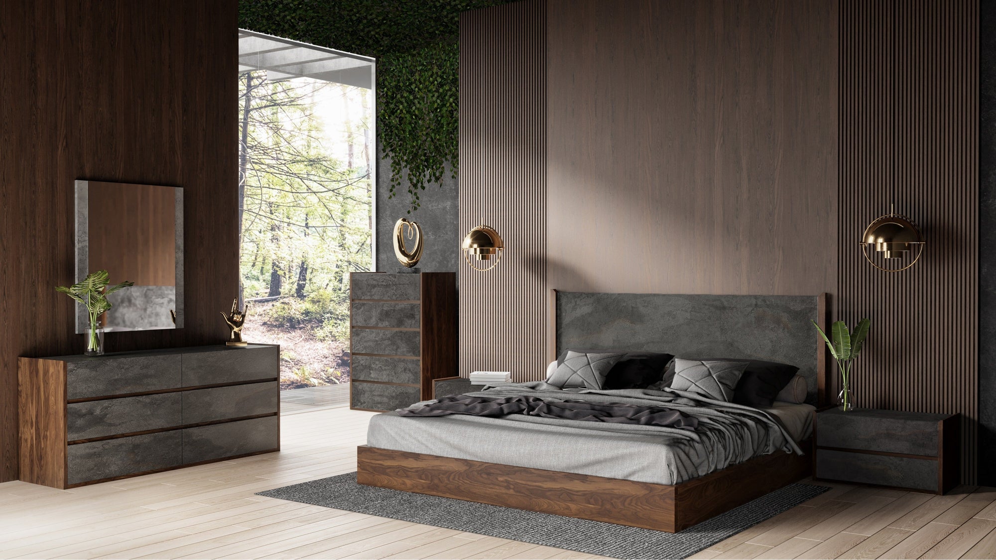 Eastern King Nova Domus Rado Modern Walnut & Volcanic Slate Bedroom Set Model VGACRADO-WAL-BED-SET-EK