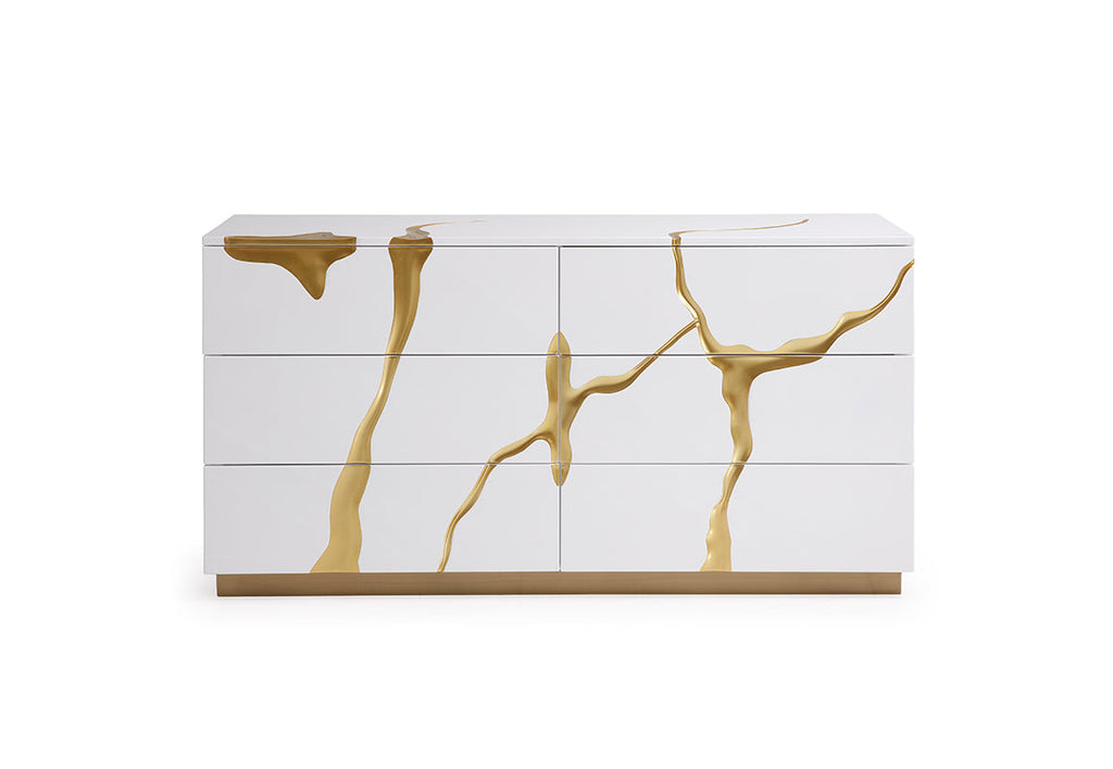 Modrest Aspen Modern Wide White And Gold Dresser Model VGVC-J1801-D-L-B-W