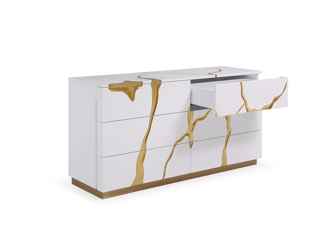 Modrest Aspen Modern Wide White And Gold Dresser Model VGVC-J1801-D-L-B-W