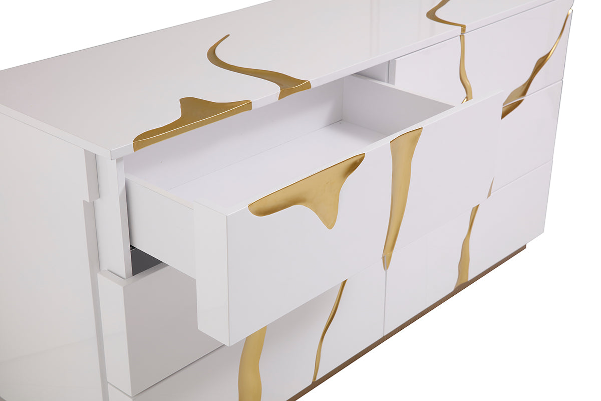 Modrest Aspen Modern Wide White And Gold Dresser Model VGVC-J1801-D-L-B-W