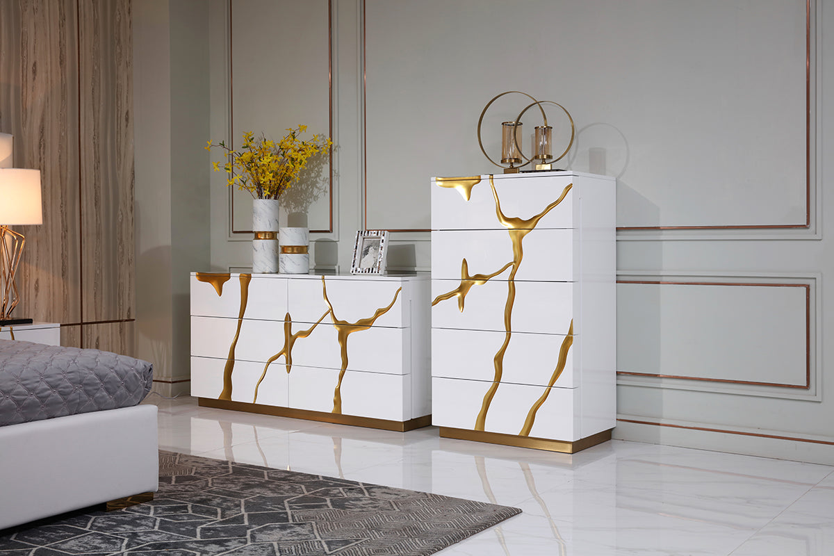 Modrest Aspen Modern Wide White And Gold Dresser Model VGVC-J1801-D-L-B-W