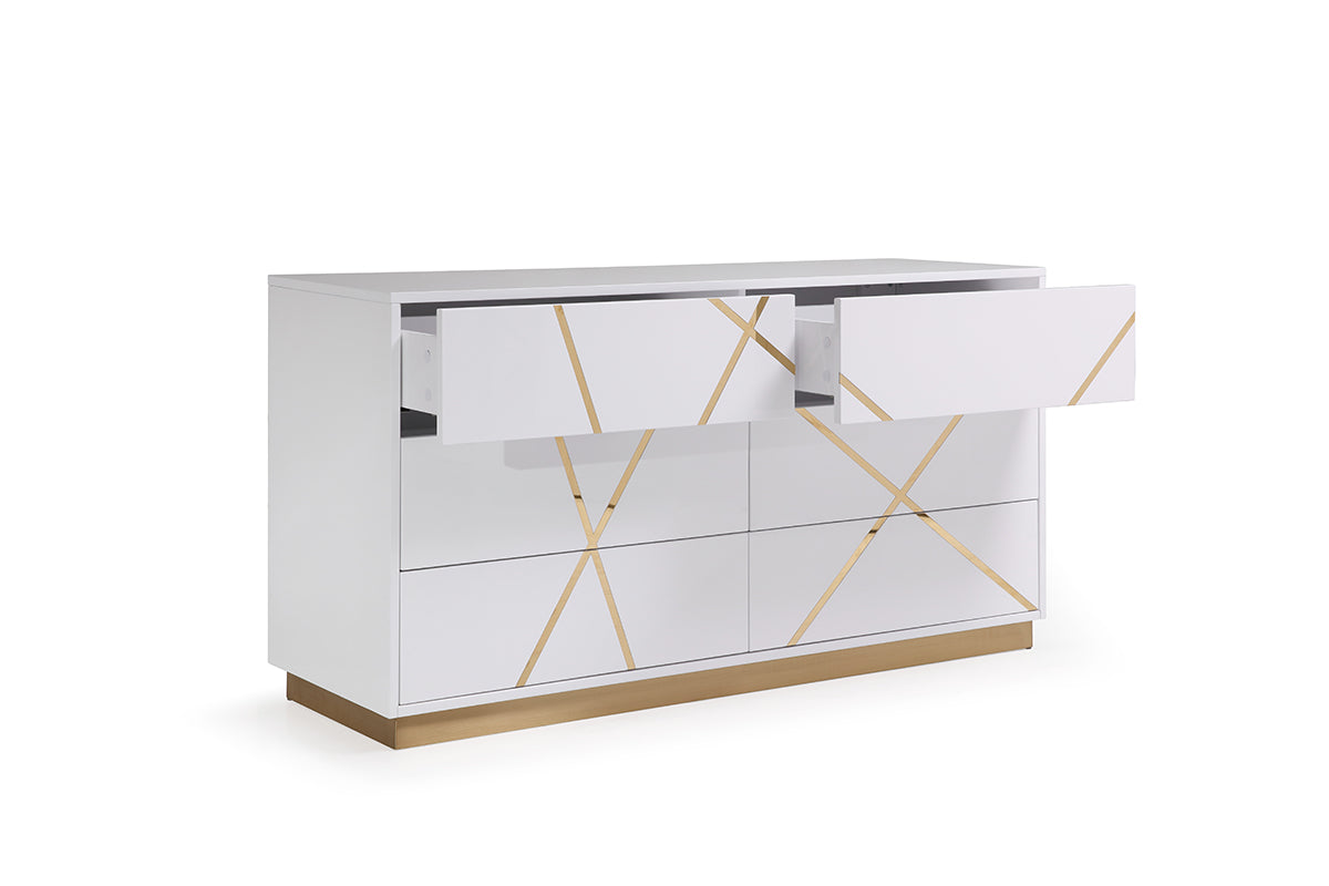 Modrest Nixa Modern Wide White And Gold Dresser Model VGVCJ1909-D-WHT-1-W