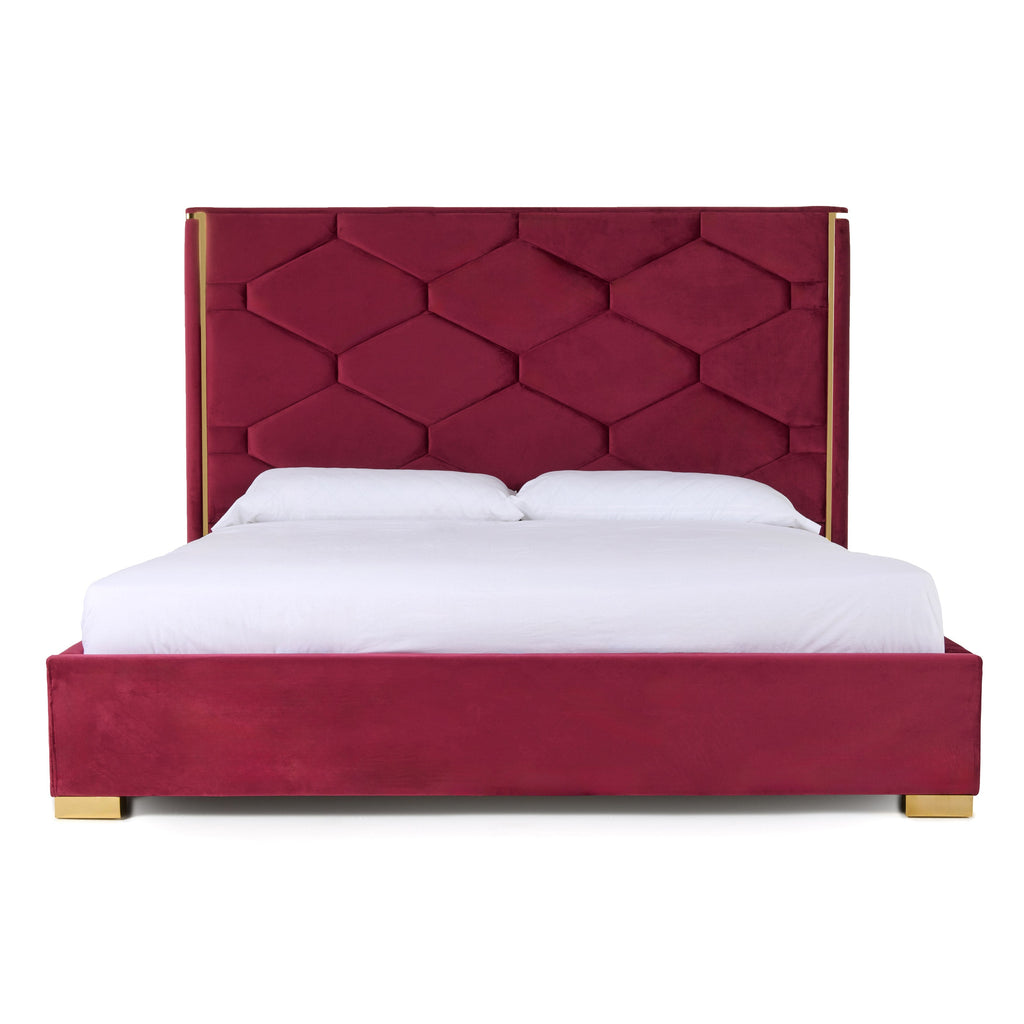 Lit moderne Eastern King Modrest Janet en velours rouge et or, modèle VGVC-BD1820-BED-EK