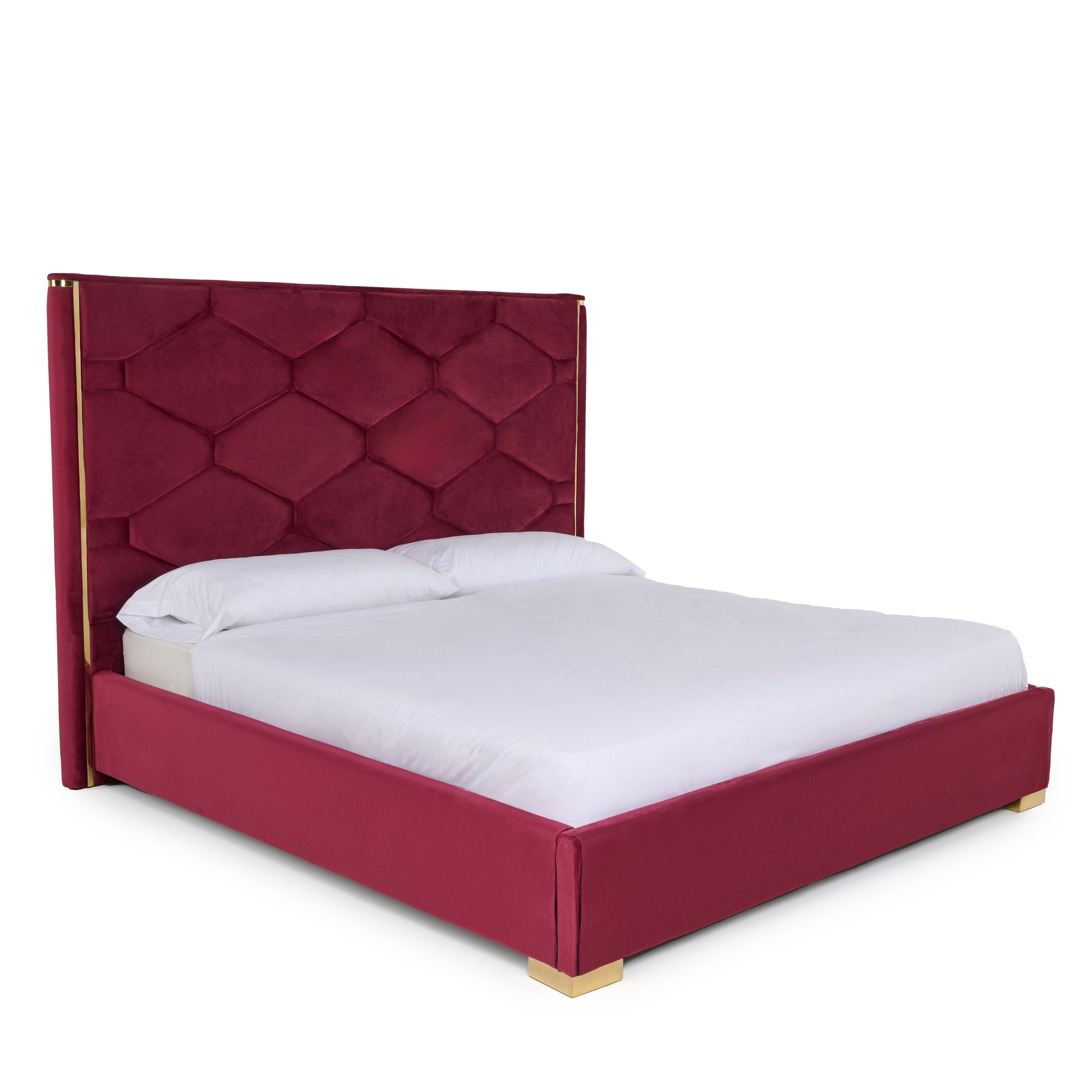 Lit moderne Eastern King Modrest Janet en velours rouge et or, modèle VGVC-BD1820-BED-EK