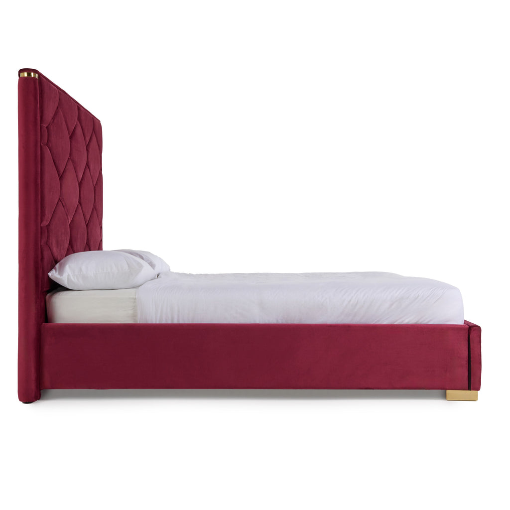 Lit moderne Eastern King Modrest Janet en velours rouge et or, modèle VGVC-BD1820-BED-EK