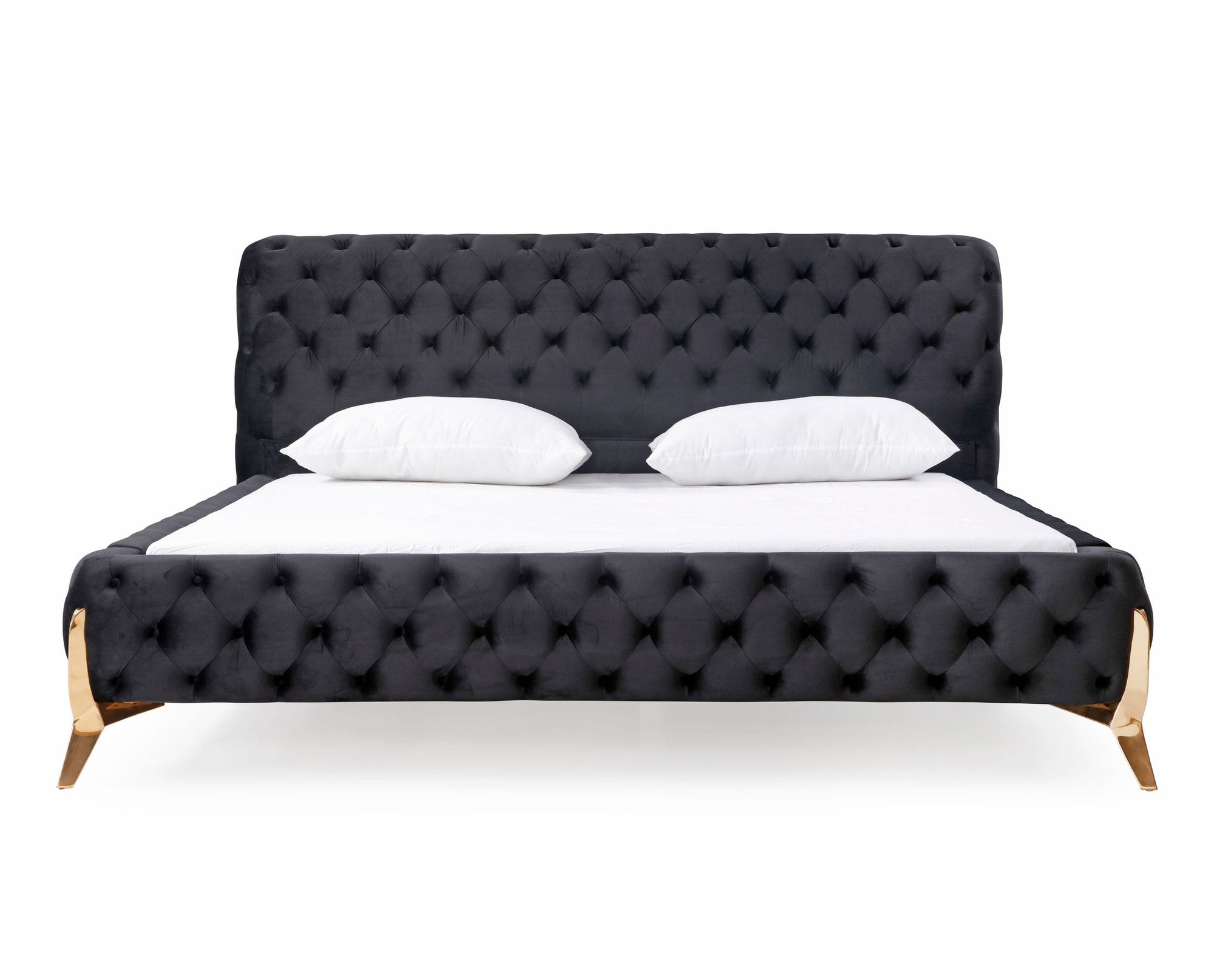 Lit California King Modrest Legend Modern en velours noir et or rose, modèle VGVCBD8111-15-BLKROSE-BED-CK