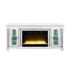 ACME Noralie Mirrored & Faux Diamonds TV Stand with Fireplace & LED Model LV00315